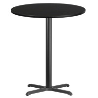 Flash Furniture XU-RD-36-BLKTB-T3030B-GG 36" Round Black Laminate Table Top with 30" Bar Height Table Base